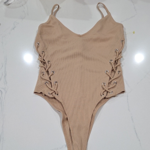 Forever 21 Tan Bodysuit with Lace-Up Sides - Picture 1 of 7